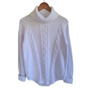 LLBean CableKnit Cowl Turtle Neck Sweater White Womens Medium